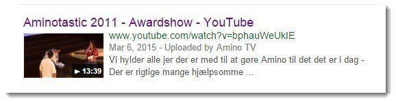 Der er stadig authorship billeder på visse videoresultater fra YouTube. Her en video af awardshow ifm. AminoTastic