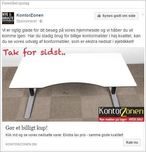 Eksempel på ærlig remarketing fra Kontorzonen