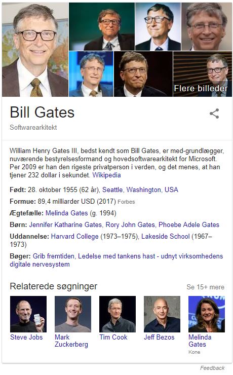 Knowledge graph om personer, her et eksempel med Bill Gates