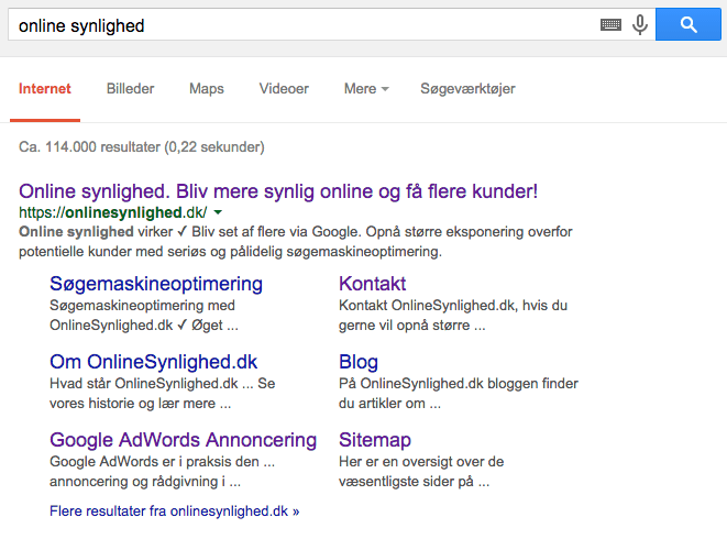 OnlineSynlighed.dk i SERP's